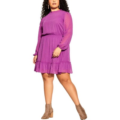 Женское мини-платье Dobby Purple длиной до колена со складками City Chic Womens Plus 24 L BHFO 7509