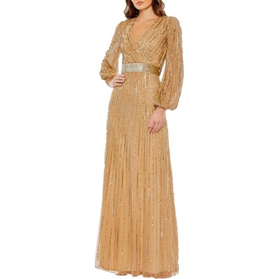 Mac Duggal Womens Gold Embellished Formal Evening Dress Gown 14 BHFO 2932