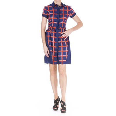 

Женское темно-синее платье-рубашка в клетку из поплина Misha Nonoo  BHFO 9353, Orange/blue plaid