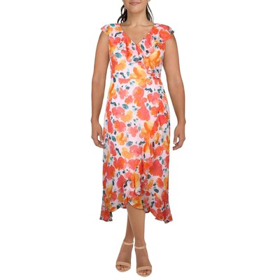 Женское розовое летнее платье макси с оборками Petites от London Times, 14Р, BHFO 6895