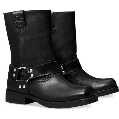 Женские кожаные мотоциклетные ботинки Tory Burch с квадратным носком BHFO 7640