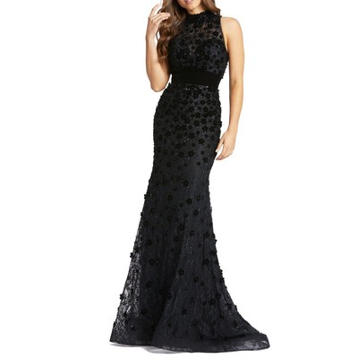 

Женское кружевное вечернее платье макси Mac Duggal BHFO 4223, Jet black