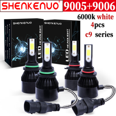 9005 9006 LED Headlights Kit Combo Bulbs 6000K High Low Super White Bright 4pcs