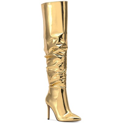 INC Женские лакированные сапоги выше колена Iyonna Gold Shoes 7 Medium (B,M) BHFO 5190
