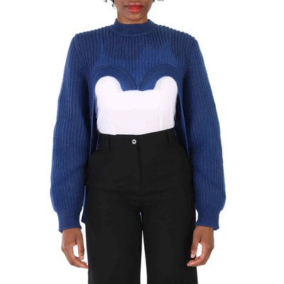 Pre-owned Burberry Ladies Warm Royal Blue Cut-out Knit Technical Reconstructed Sweater,