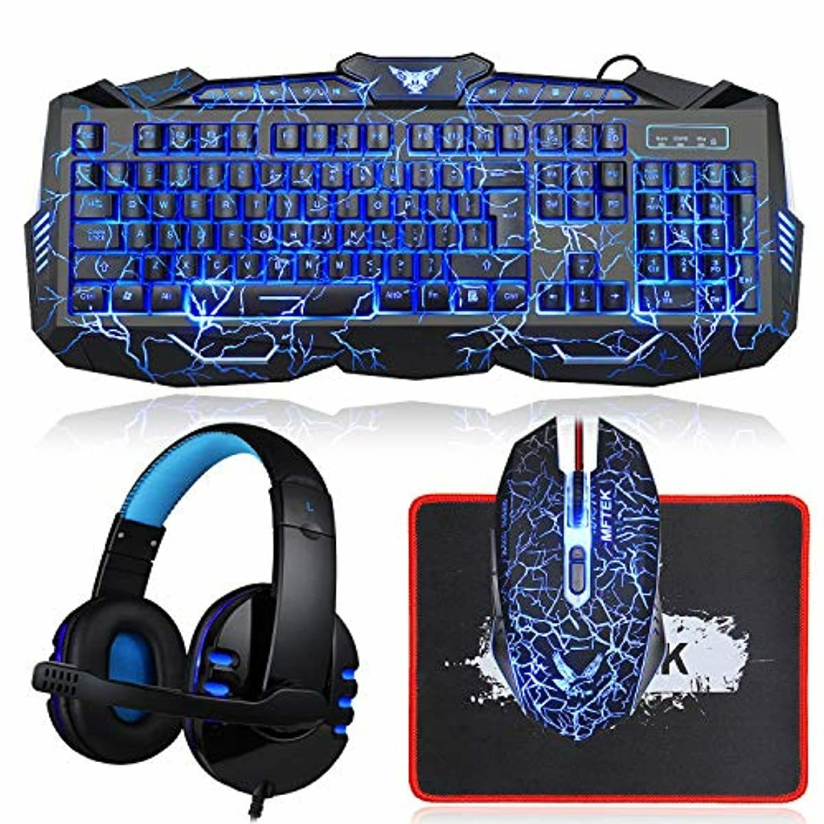 Gaming LED Station 4 in 1 Keyboard Headset/Phone Mouse and Pad Combo Bundle
