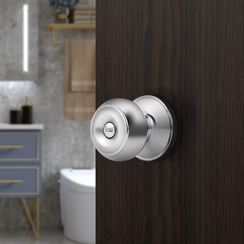 Privacy Bed/Bath Knobs in Polished Chrome, Interior Door Locks for Bedroom Bathr