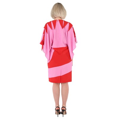 Pre-owned Burberry Ladies Primrose Pink Geometric Print Silk Crepe De Chine Cape Sleeve