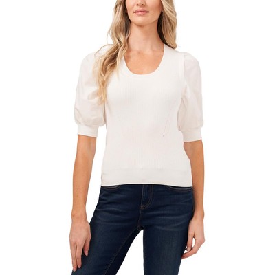 

CeCe Womens Mixed Media Рубашка-рубашка из вязаного трикотажа Топ BHFO 8283, Ultra white