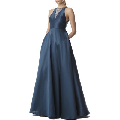 

Женское зеленое атласное вечернее платье с открытой спиной ML Monique Lhuillier  BHFO 8709, Teal