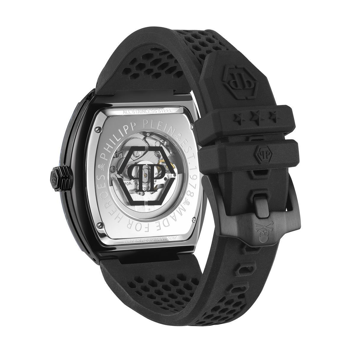Pre-owned Philipp Plein Men's Watch Automatic $keleton Black Pwbaa0221 Silicone