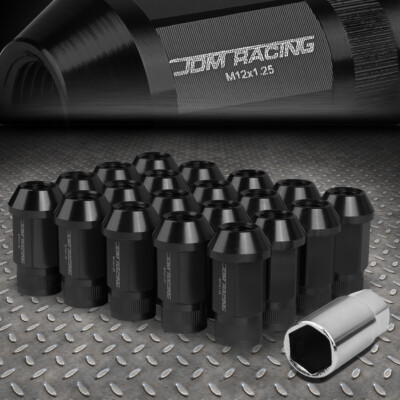 [20шт] Набор гаек с открытыми алюминиевыми колесными наконечниками M12x1.25 + Удлинительный адаптер черного цвета