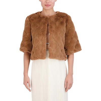 BCBGMAXAZRIA Womens Brown Faux Fur Shrug Jacket Faux Fur Coat Jacket M BHFO 6138