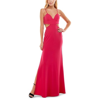 Crystal Doll Womens Pink Cut Out Plunging Evening Dress Gown Juniors 0 BHFO 5278