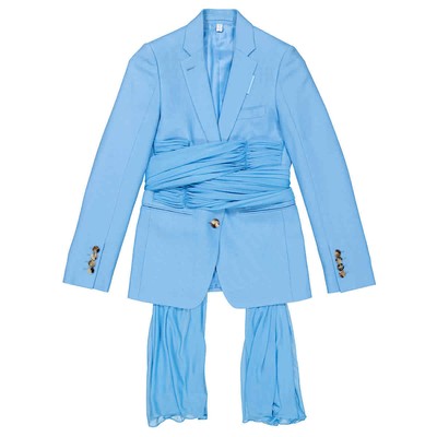 Pre-owned Burberry Ladies Blue Topaz Jersey Sash Detail Wool Ramie Tailored Jacket, Brand