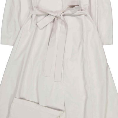 Pre-owned Max Mara Ice Cloe Belted Poplin Long-sleeve Midi Dress In White