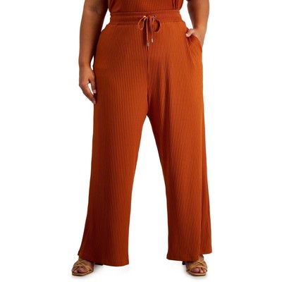 

Calvin Klein Womens Ribbed Comfy Comfortable Wide Leg Pants Plus BHFO 0145, Terra