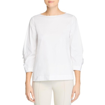 Женская белая однотонная офисная блузка-рубашка Lafayette 148 New York XS BHFO 3958