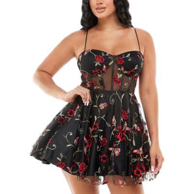 

Женское вечернее мини-платье B. Darlin с цветочной вышивкой для подростков BHFO 6189, Black/red/black