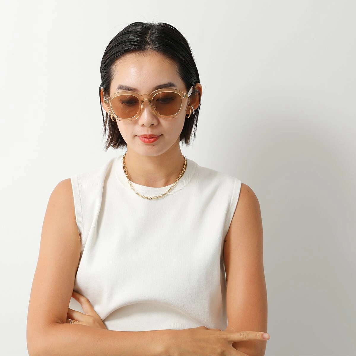 Pre-owned Celine Cl40017f 57e Transparent Peach Brown Round Women Sunglasses