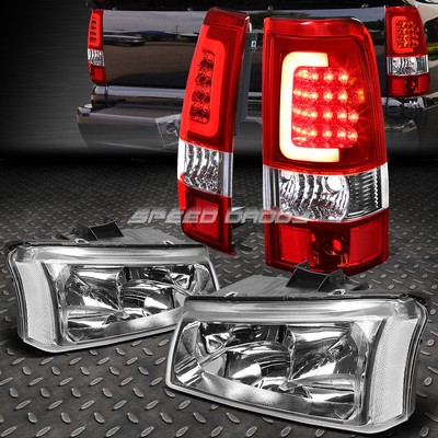 ХРОМИРОВАННАЯ ФАРА + ПРОЗРАЧНЫЙ УГОЛ + КРАСНЫЙ 3D ОПТИЧЕСКИЙ СВЕТОДИОДНЫЙ ЗАДНИЙ ФОНАРЬ ДЛЯ 03-07 SILVERADO
