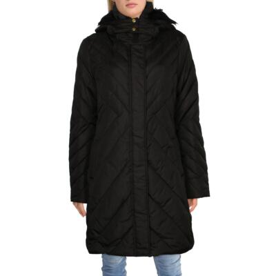 

Женская стеганая куртка-пуховик средней длины с отделкой из искусственного меха и капюшоном Larry Levine, Черный, 88631