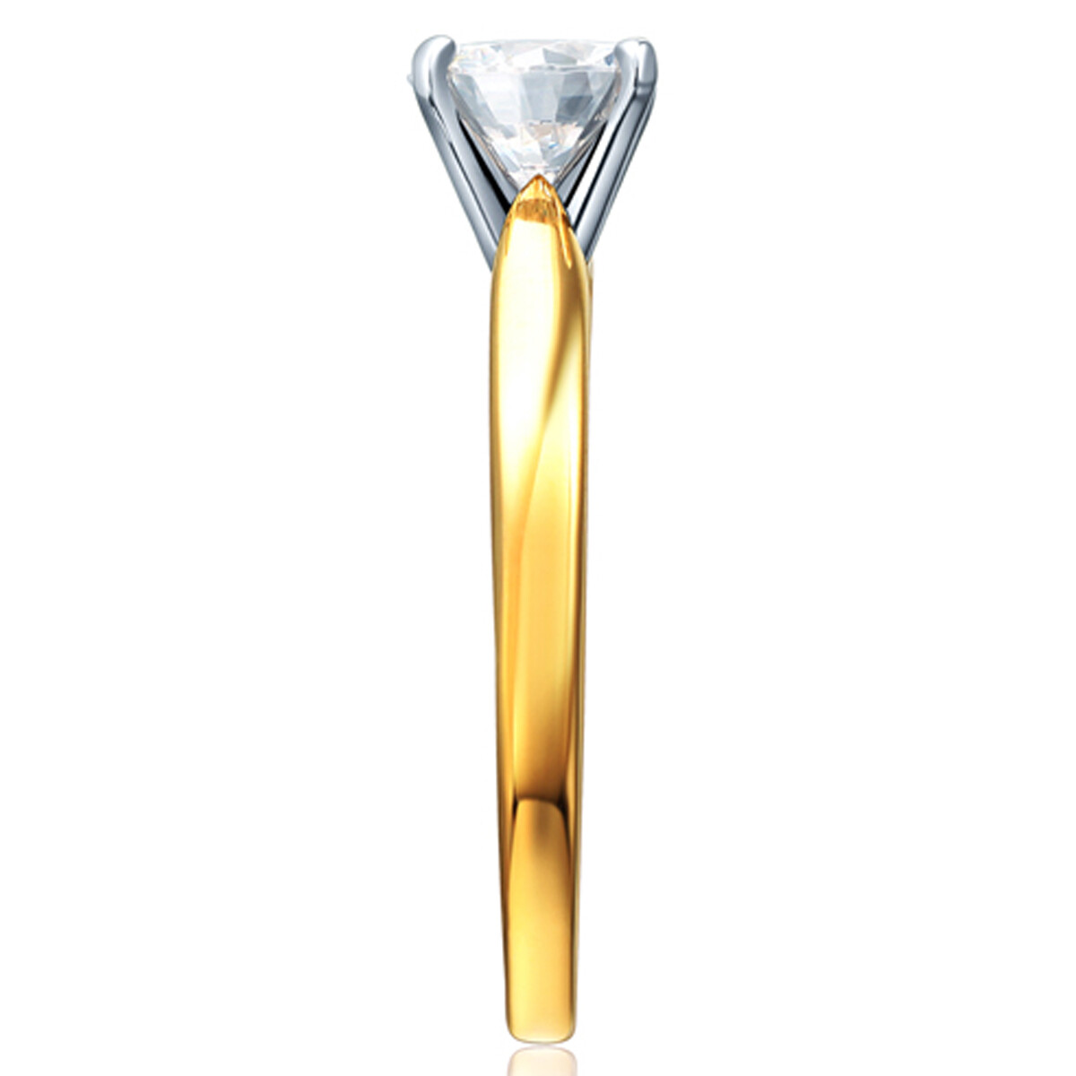 Pre-owned Td Collections Cathedral Solitaire 1-ct Round-cut Cz Engagement Ring In 14k Yellow Gold In White