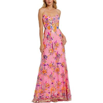 Женское розовое кружевное вечернее платье Mac Duggal с блестками, 6 BHFO 3541