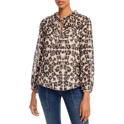 

Женская черная блузка с принтом и завязками на шее Rebecca Taylor  BHFO 1824, Camel combination