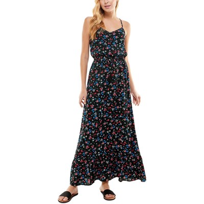 

Kingston Grey Womens Long Blouson Maxi Dress с цветочным принтом Juniors BHFO 8909, Black/pink