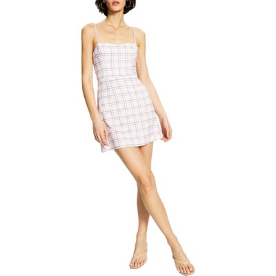 French Connection Womens Pink Check Print Short Mini Dress 6 BHFO 3745