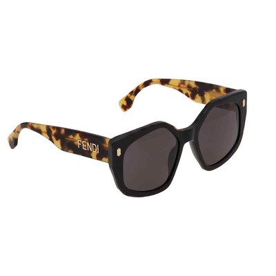 Pre-owned Fendi Smoke Geometric Ladies Sunglasses Fe40017i 01a 55 Fe40017i 01a 55 In Gray