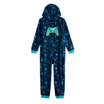 Cuddl Duds Video Gam One Piece Pajamas Union Suit Costume Hoodie Boys 4 5 XS NEW