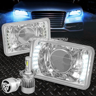 КВАДРАТНАЯ ХРОМИРОВАННАЯ СВЕТОДИОДНАЯ ФАРА ПРОЕКТОРА 4x6 + БЕЛЫЙ СВЕТОДИОД H4 HID с ВЕНТИЛЯТОРОМ ДЛЯ CADILAC/GMC