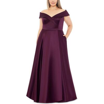 Женское атласное формальное вечернее платье Xscape с открытыми плечами Plus BHFO 4127