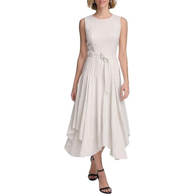 Женское белое платье миди в полоску с подолом из носового платка Calvin Klein 14 BHFO 4861