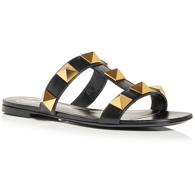 Valentino Garavani Womens Leather Studded Slide T-Strap Sandals Shoes BHFO 0314