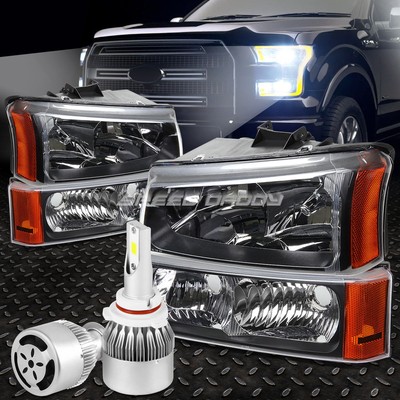 ЧЕРНЫЙ КОРПУС, ЯНТАРНАЯ СИГНАЛЬНАЯ ФАРА + БЕЛЫЙ СВЕТОДИОД 9006 HID + ВЕНТИЛЯТОР ДЛЯ 03-06 SILVERADO