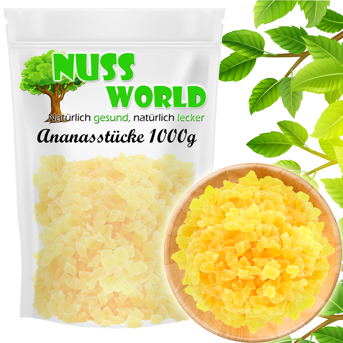 Ananas Stücke getrocknet kandiert gezuckert Trockenfrüchte Müsli Frisch 1kg 