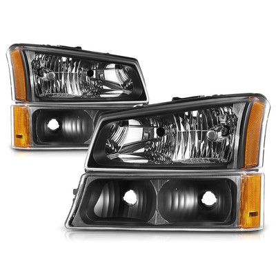 For 03-07 Silverado 1500-3500 Factory Style 4Pcs Amber Corner Headlights Black