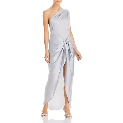 

Женское серое атласное длинное вечернее платье с запахом Baobab  BHFO 0723, Plata