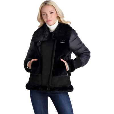 

Tahari Womens Saylor Черный зимний пуховик из искусственного меха Верхняя одежда  BHFO 4931