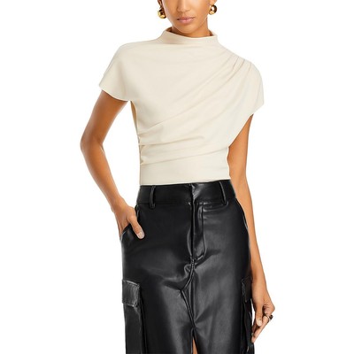 Женский плиссированный пуловер с имитацией шеи цвета слоновой кости, присборенный в линию и горошек, S BHFO 1224