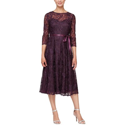 

Alex Evenings Женское кружевное платье миди для коктейлей и вечеринок Petites BHFO 5710, Eggplant