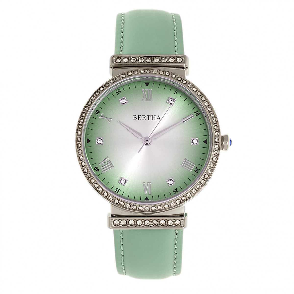 Bertha Allison Cristallo Quadrante Verde Menta Pelle Orologio Da Donna Br9302 Ebay