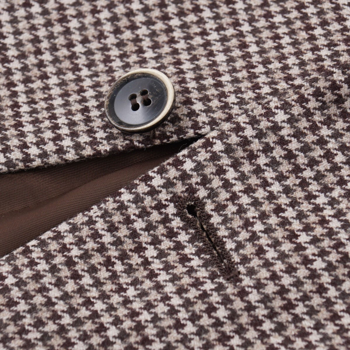 Pre-owned Canali Classic-fit Houndstooth Check Flannel Wool Sport Coat 40r (eu 50) In Brown