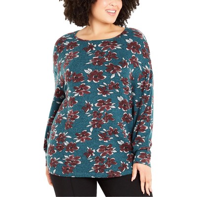 Evans Womens Green Soft Floral Print Pullover Top Shirt Plus 18 BHFO 1327