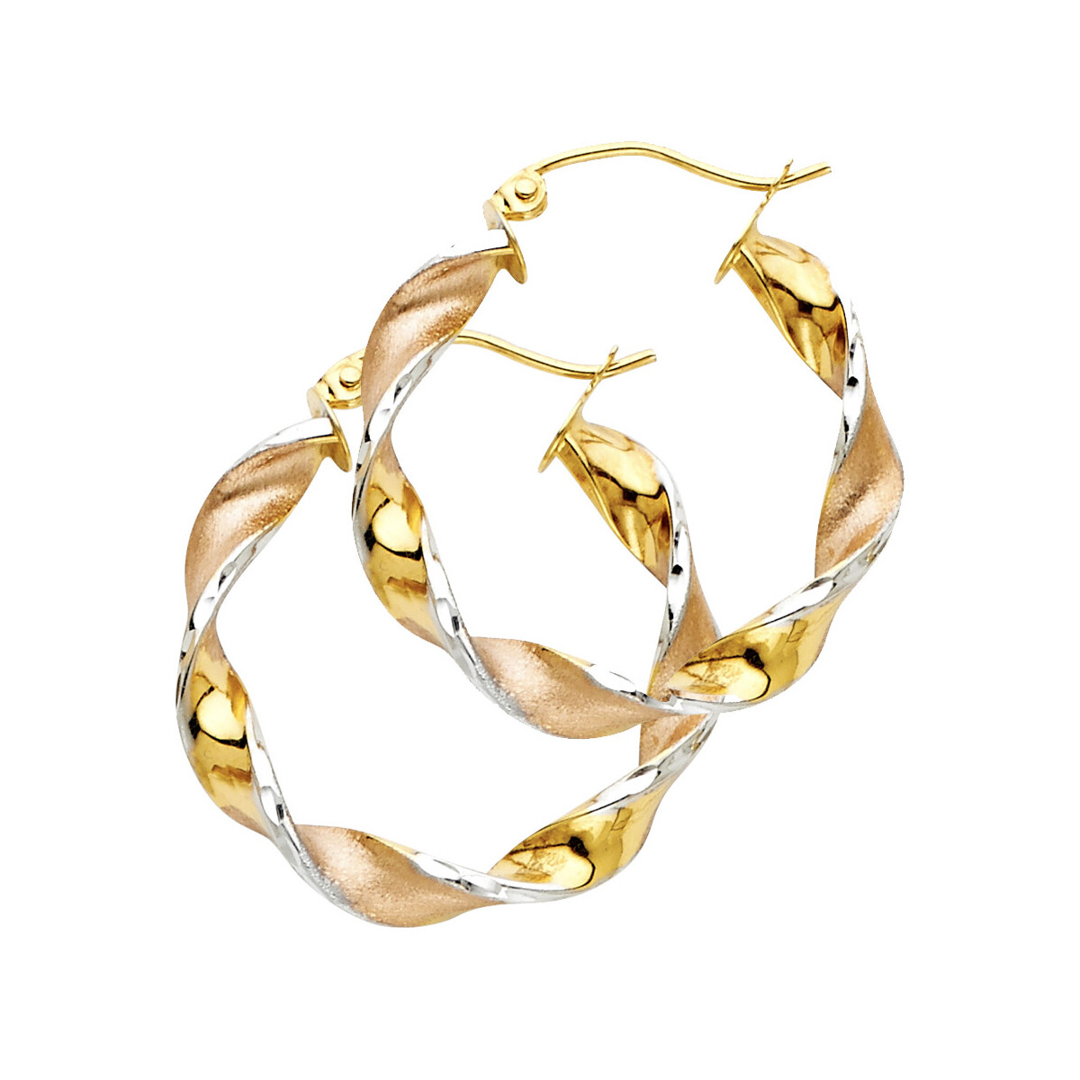 Pre-owned Tgdj 14k Tri Color Gold 4mm Swirl Hoop Earrings For Women Diameter - 25 Mm