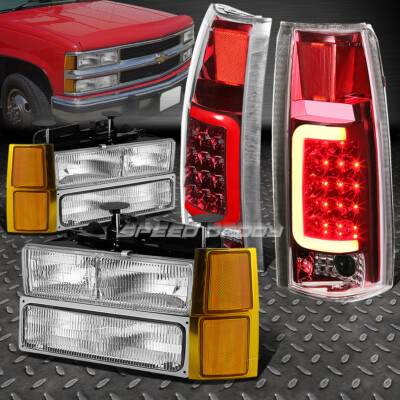 ХРОМИРОВАННАЯ ФАРА КОРПУСА + ЯНТАРНЫЙ УГОЛОК + КРАСНЫЙ СВЕТОДИОДНЫЙ ЗАДНИЙ ФОНАРЬ ДЛЯ 94-98 C10 C / K