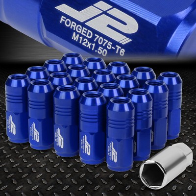 J2 ENGINEERING 7075 АЛЮМИНИЙ M12X1.5 20ШТ 50 ММ ГАЙКА С ЗАКРЫТЫМ НАКОНЕЧНИКОМ + ПЕРЕХОДНИК СИНИЙ